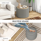 Ezra Round Coffee/End Table with Hidden Storage and Tray Top for Livingroom-Grey