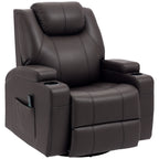 Brady Massage Recliner Chair, Swivel Nursery Rocker Chair, Manual Reclining Sofa with 8 Vibration Points, PU Leather, Cup Holders, Side Pockets, for Living Room, Brown