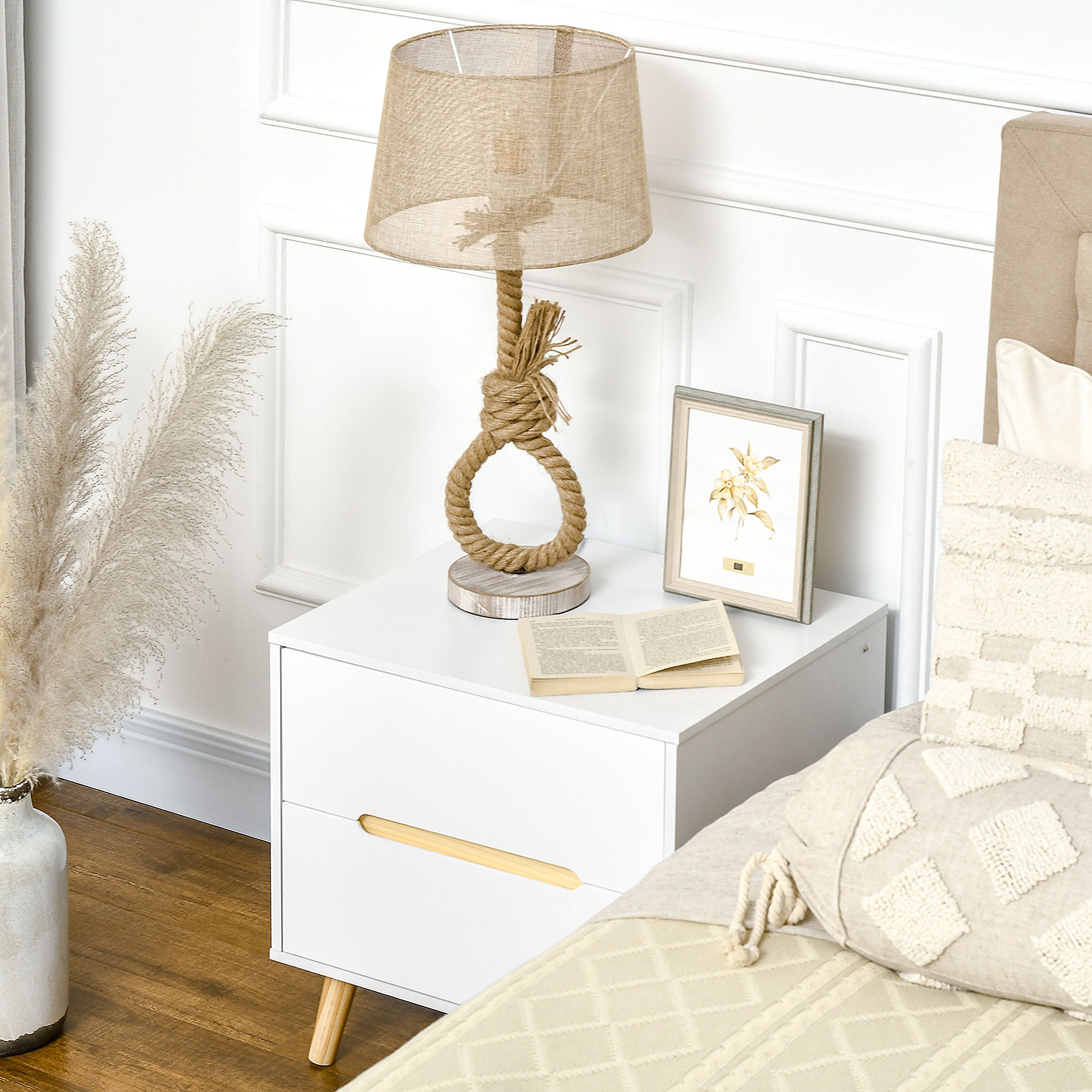 Willow Modern Nightstand/End Table with 2 Drawers-White