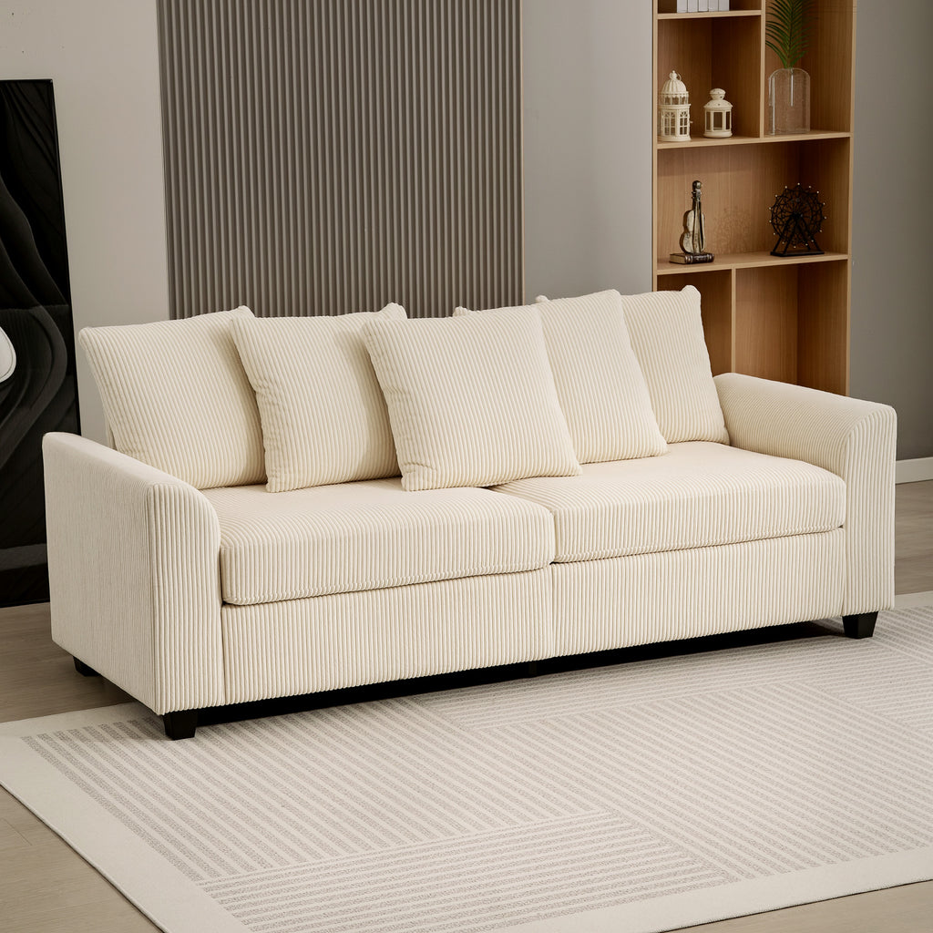 Ramsey Modern Corduroy 3 Seater Sofa with 8 Removable Pillows-Beige
