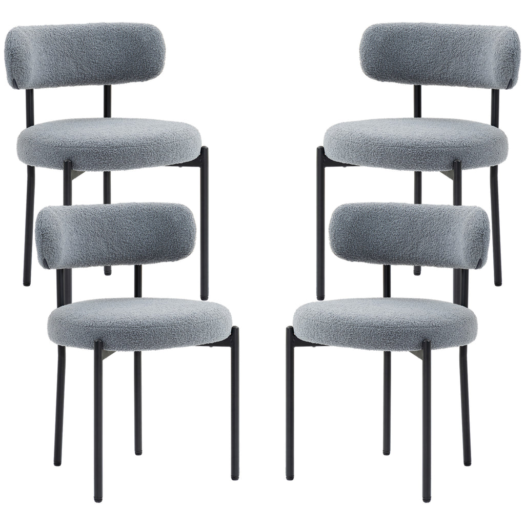 Cruz 4 Pieces Kitchen Chairs, Modern Dining Chairs w/ Berber Fleece Upholstery and Steel Legs for Living Room, Grey