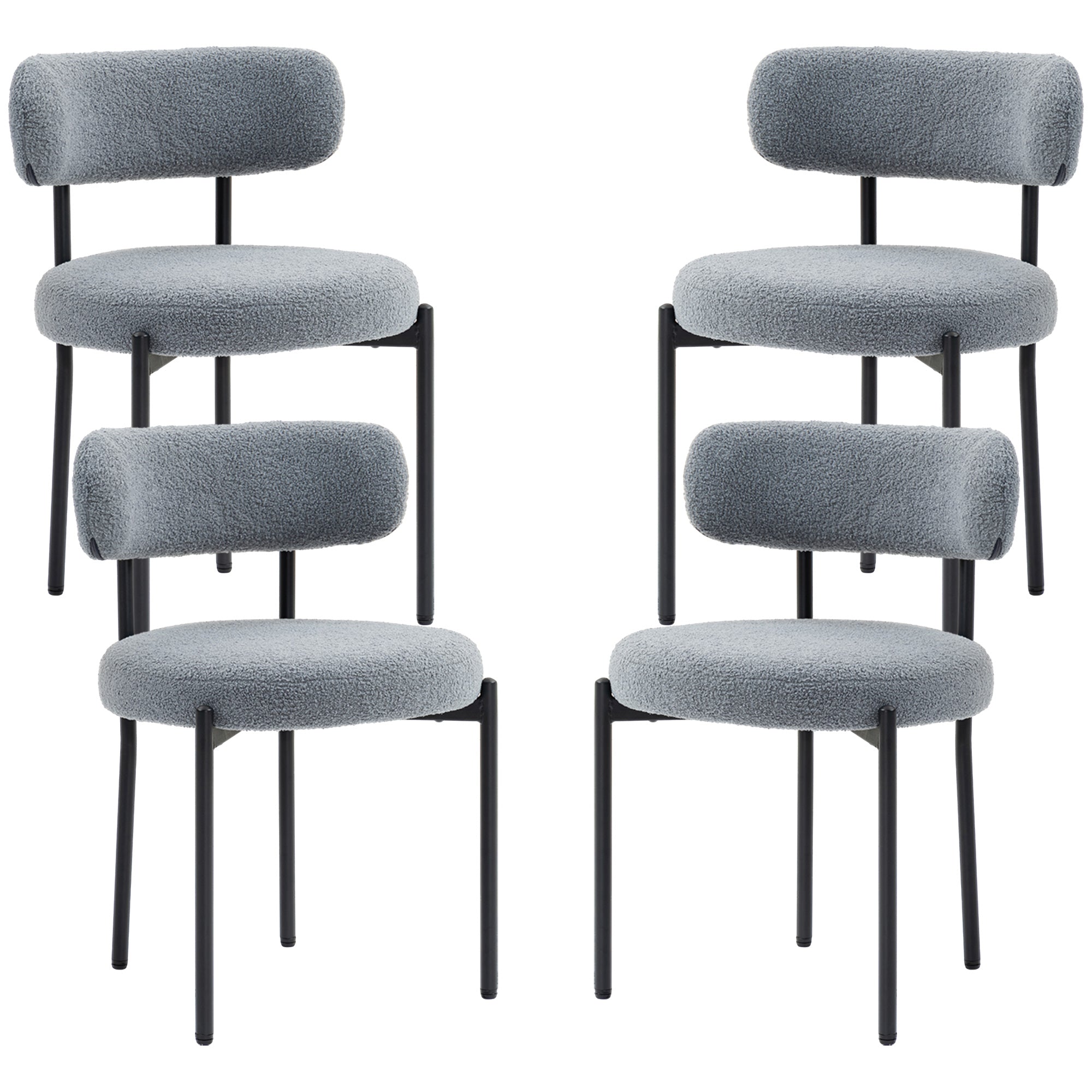 Cruz 4 Pieces Kitchen Chairs, Modern Dining Chairs w/ Berber Fleece Upholstery and Steel Legs for Living Room, Grey