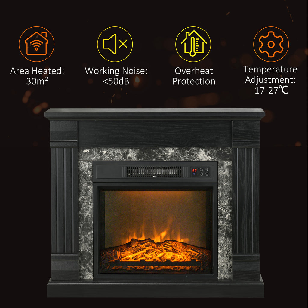 Easton electric fireplace mantel showcasing adjustable temperature, low noise, and stylish design for cozy indoor warmth.