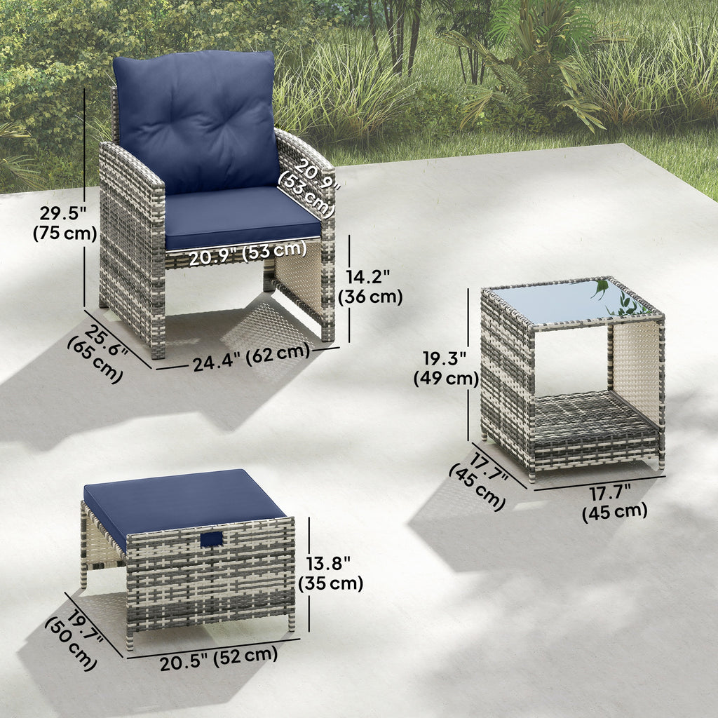 Athena 5 Piece Patio Furniture Set with Ottomans and Glass Table-Dark Blue