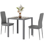 Zaya 3-Piece Rectangular Glass Kitchen Table and Chairs with Metal Frame and Faux Leather Upholstery for Dining Room, Grey