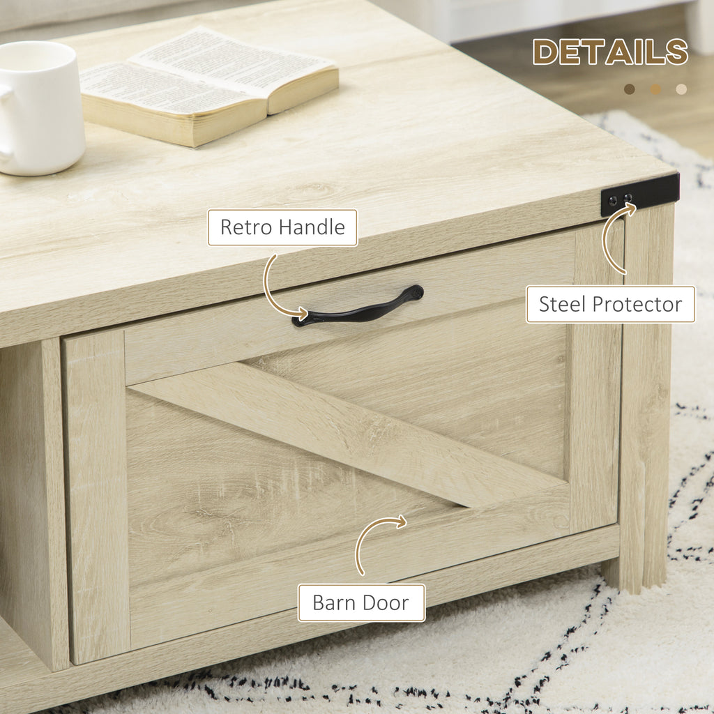 Lowen Industrial Coffee Table Side End Table with Drawer, Open Storage Shelf, Modern Farmhouse Furniture, for Living Room, Dining Room, Office, White Oak