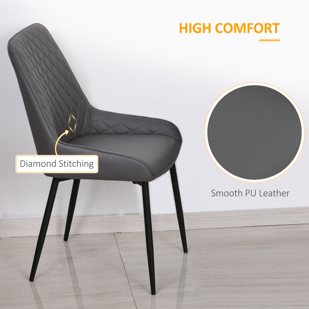 Blake PU Leather Kitchen Chairs, Modern Dining Chairs Set of 2 with Diamond Tufting and Steel Legs for Dining Room, Grey