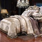 Jacquard Cotton Four‑Piece Luxury Bedding Set – Pure Cotton Duvet Cover &amp; Silk‑Satin Finish Bed Sheet