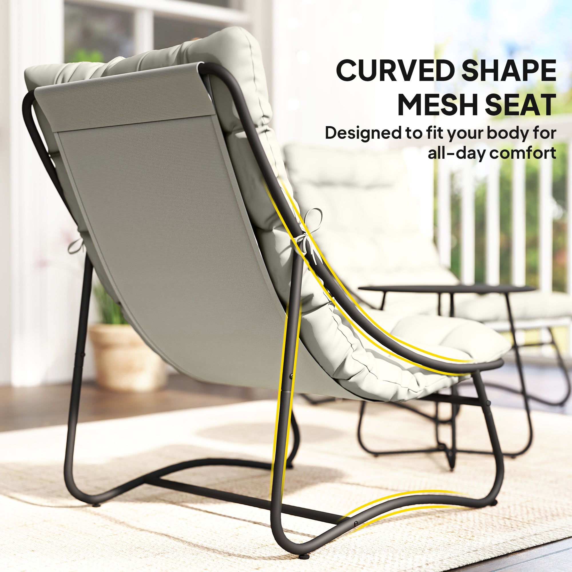 Dawson 3 Piece Outdoor Bistro Set with Round Table and Breathable Mesh Seat and Cushioned Chairs-Light Grey