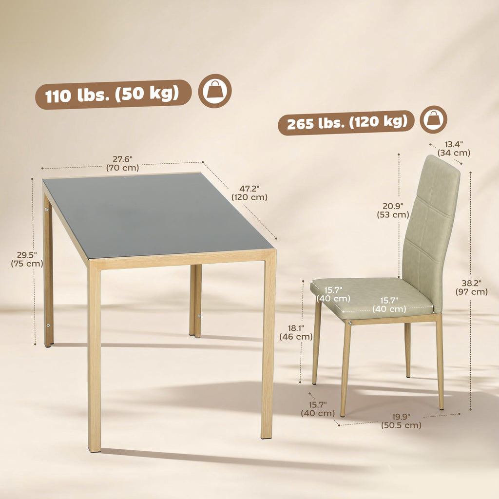 Zaya 5-Piece Rectangular Glass Dining Set for Small Spaces-Light Brown