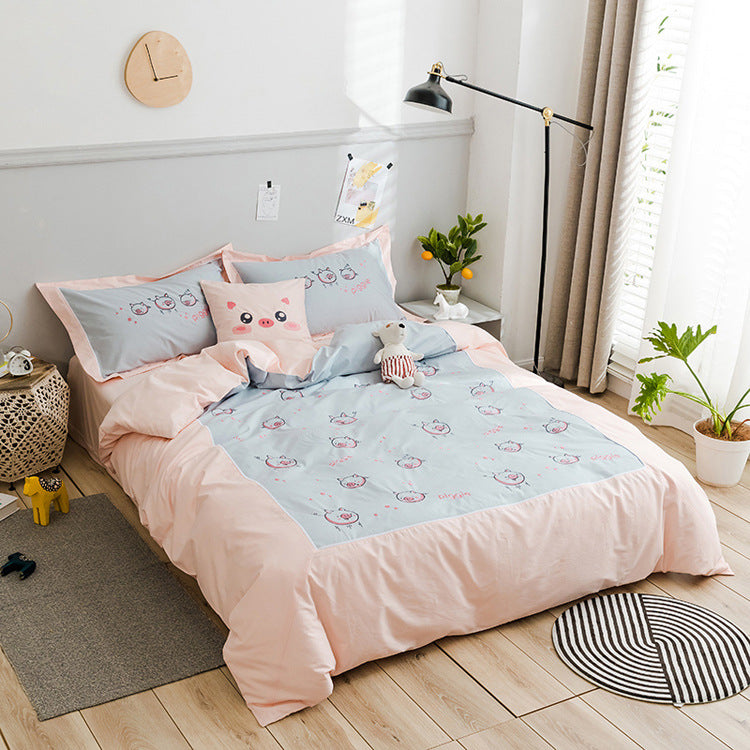 Four‑Piece Premium Children’s Cotton Bedding Set – Korean Cute Cartoon Style