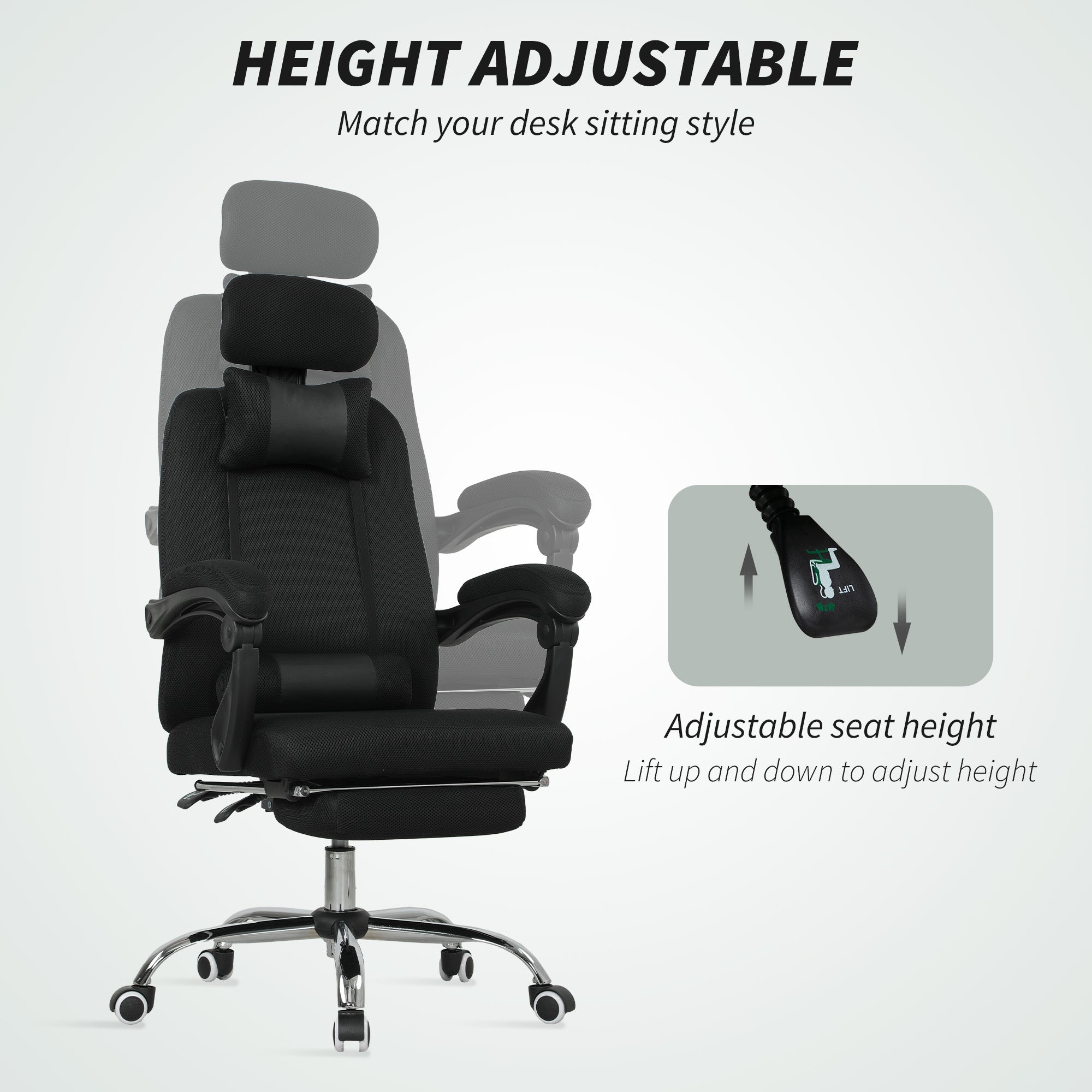 Brady Ergonomic Executive High Back Office Chair with Footrest, Lumbar Support, Black