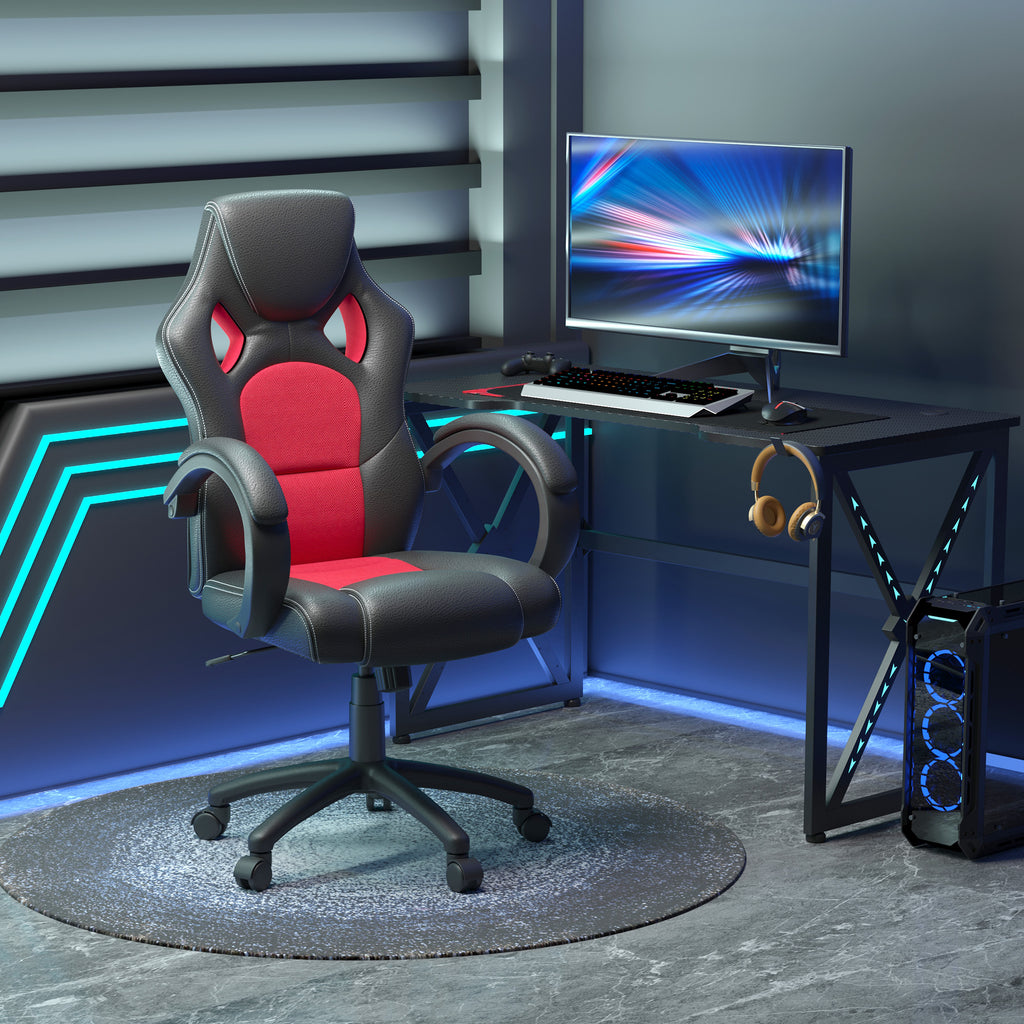 Foster Gaming Chair Office Chair Computer Desk Gamer Chair with Swivel Wheels, Padded Headrest, Tilt Function, Red