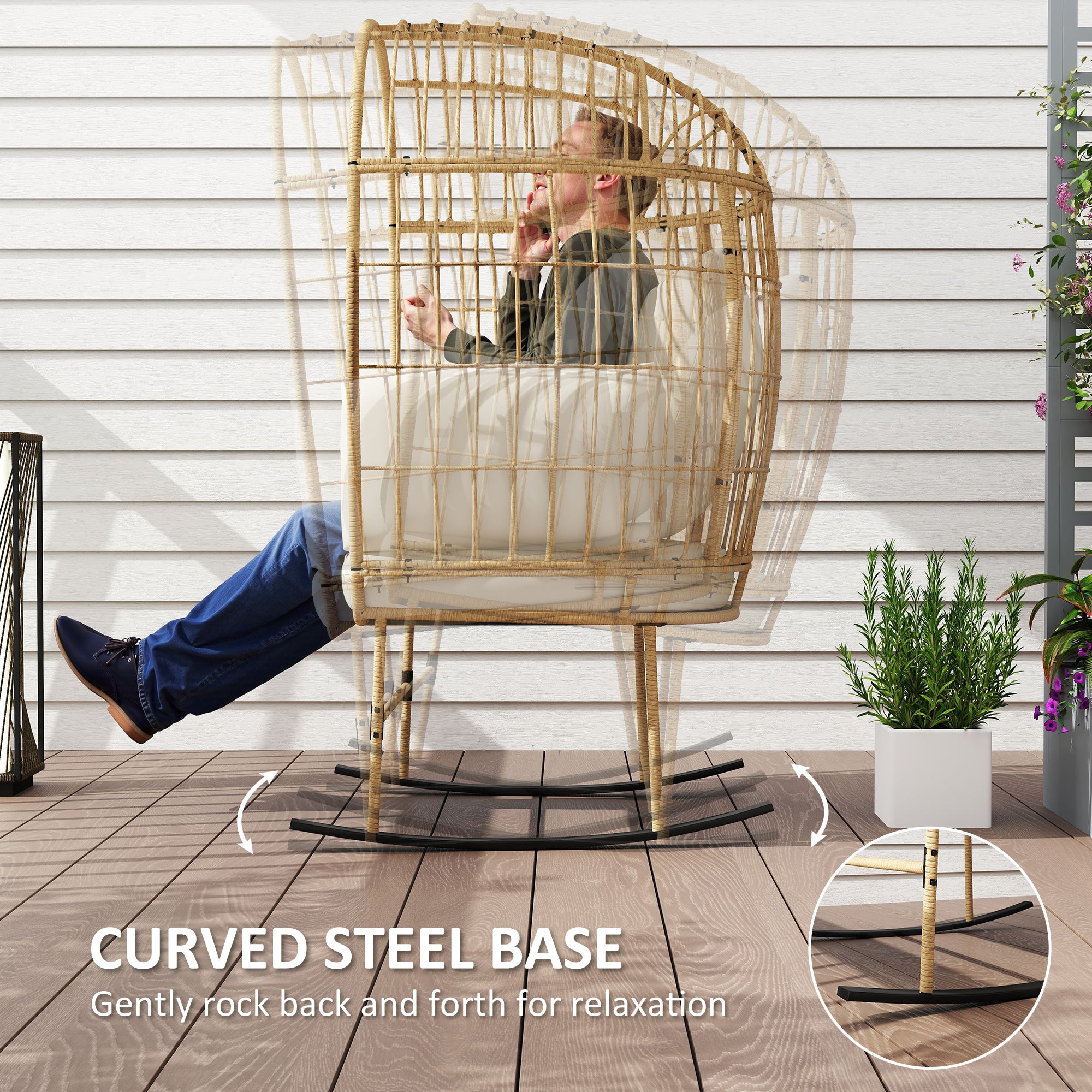Archer Oversized Rocking Indoor/Outdoor Egg Chair with Thickened Cushions-Beige