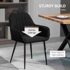 Robbie Dining Chairs Set of 2, Upholstered Linen Fabric Accent Chairs with Metal Legs, Black