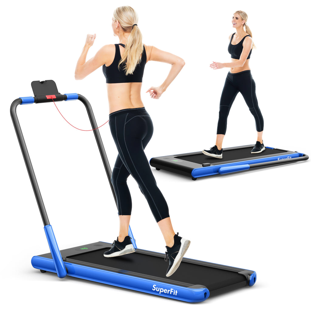 2 in 1 foldable electric treadmill in blue colour