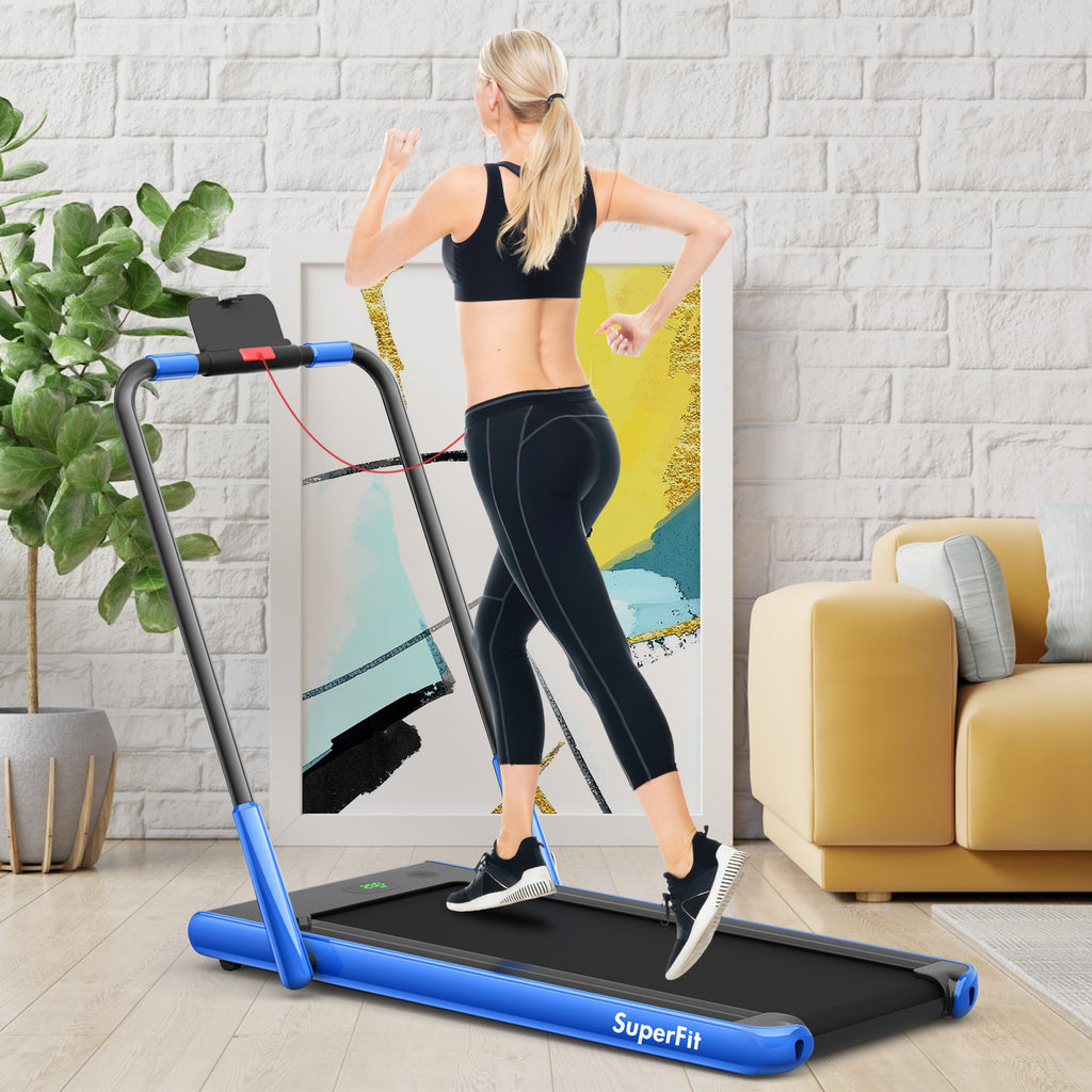 2.25HP 2-in-1 Folding Treadmill with Remote Control & LED Display—Blue