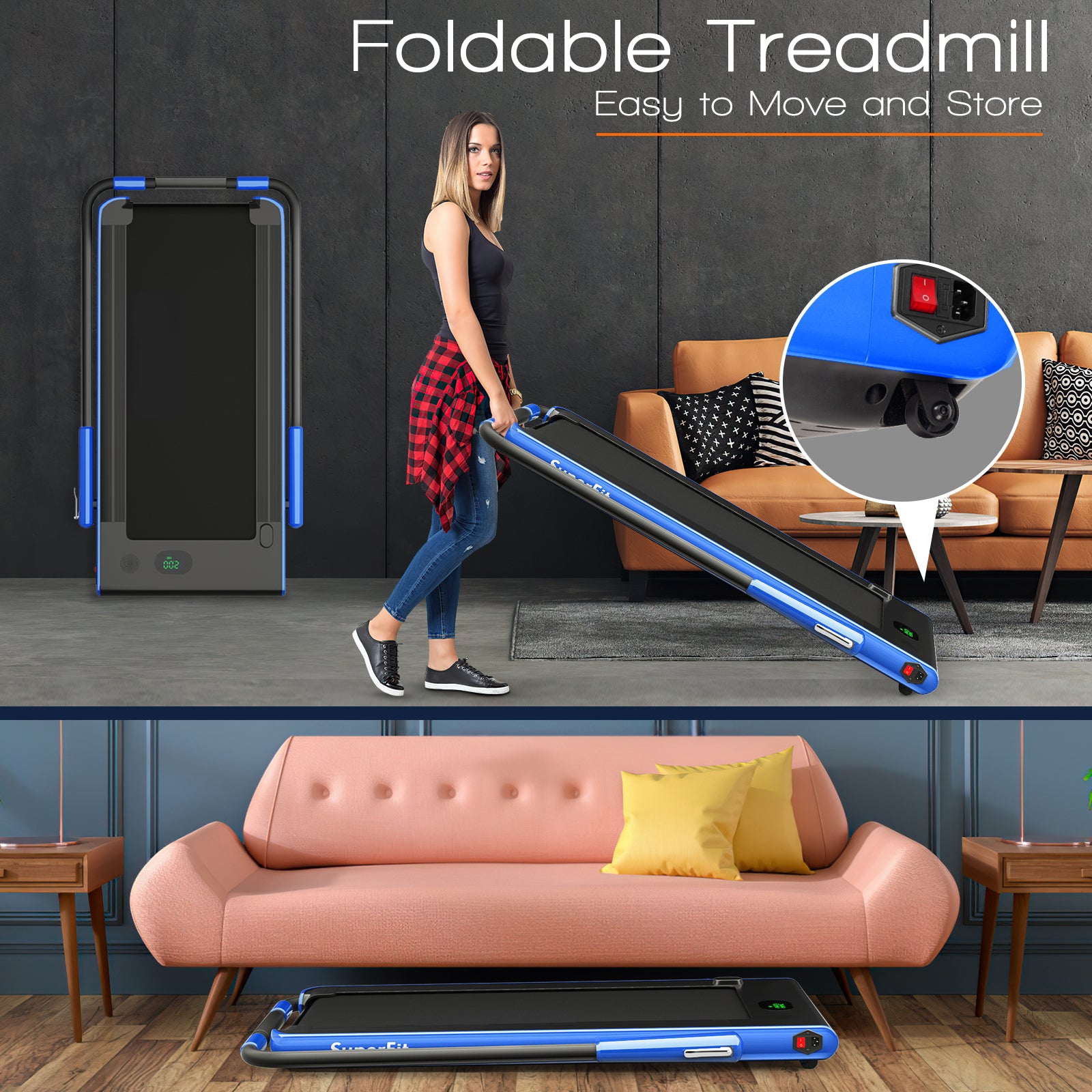 2.25HP 2-in-1 Folding Treadmill with Remote Control & LED Display—Blue