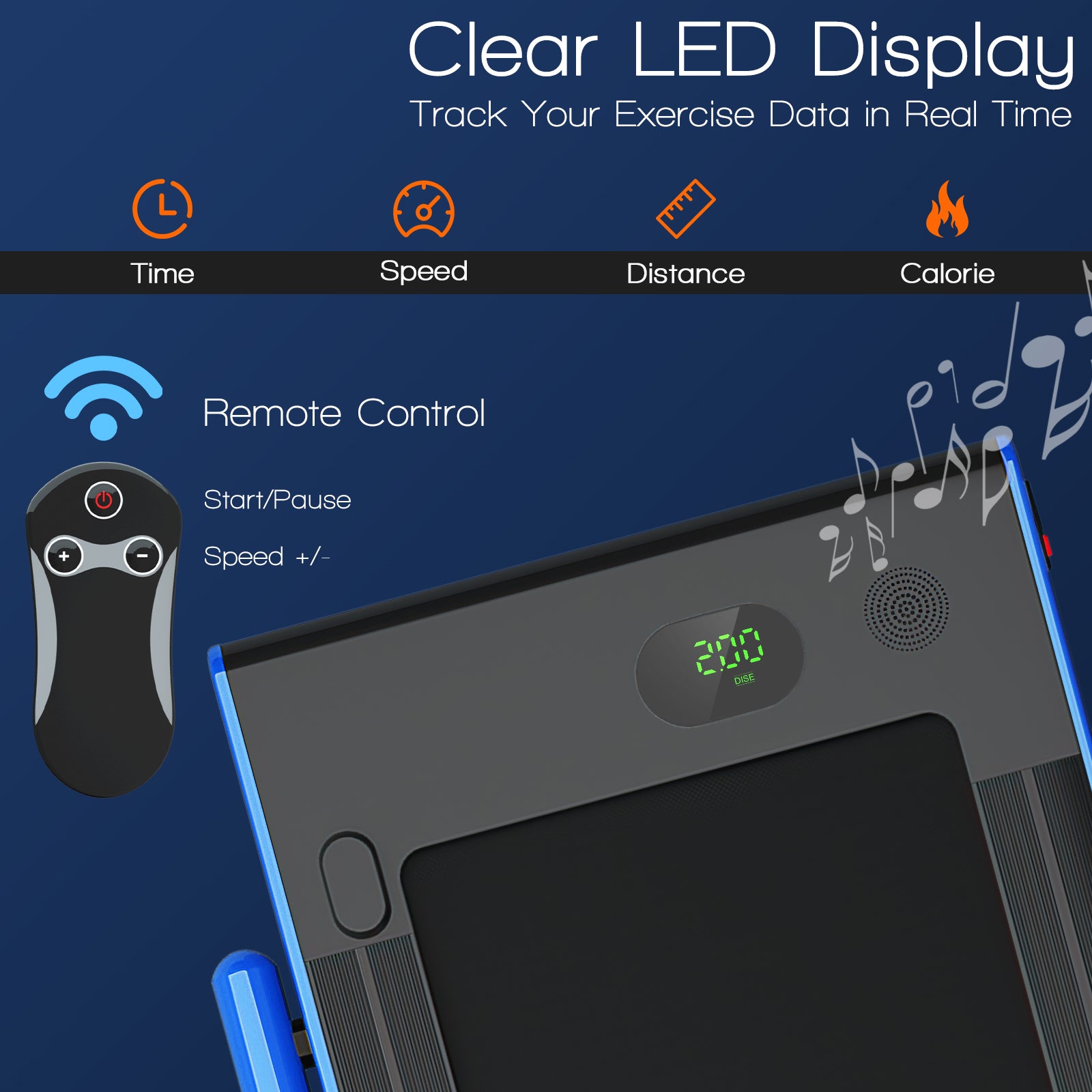 2.25HP 2-in-1 Folding Treadmill with Remote Control & LED Display—Blue