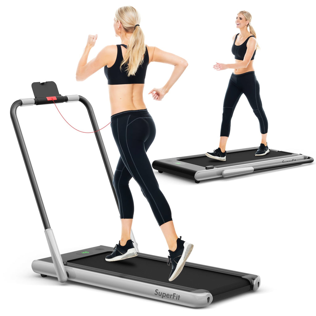 2 in 1 foldable electric treadmill in silver colour