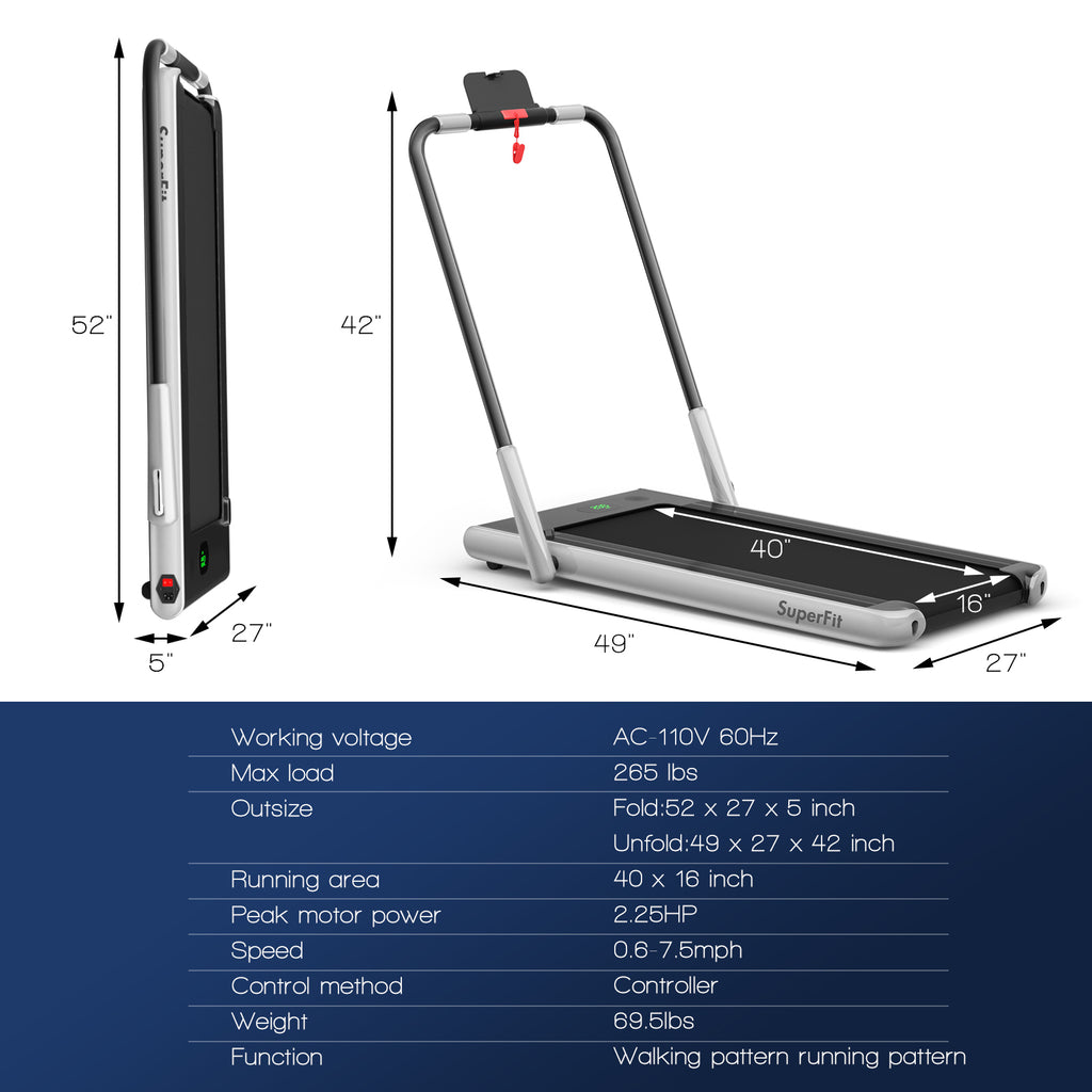 2.25HP 2-in-1 Folding Treadmill with Remote Control & LED Display-Silver
