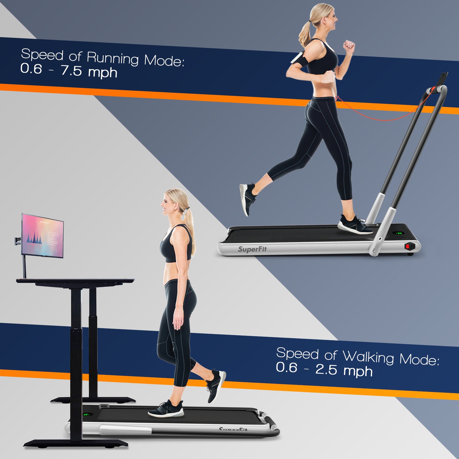 2.25HP 2-in-1 Folding Treadmill with Remote Control & LED Display-Silver