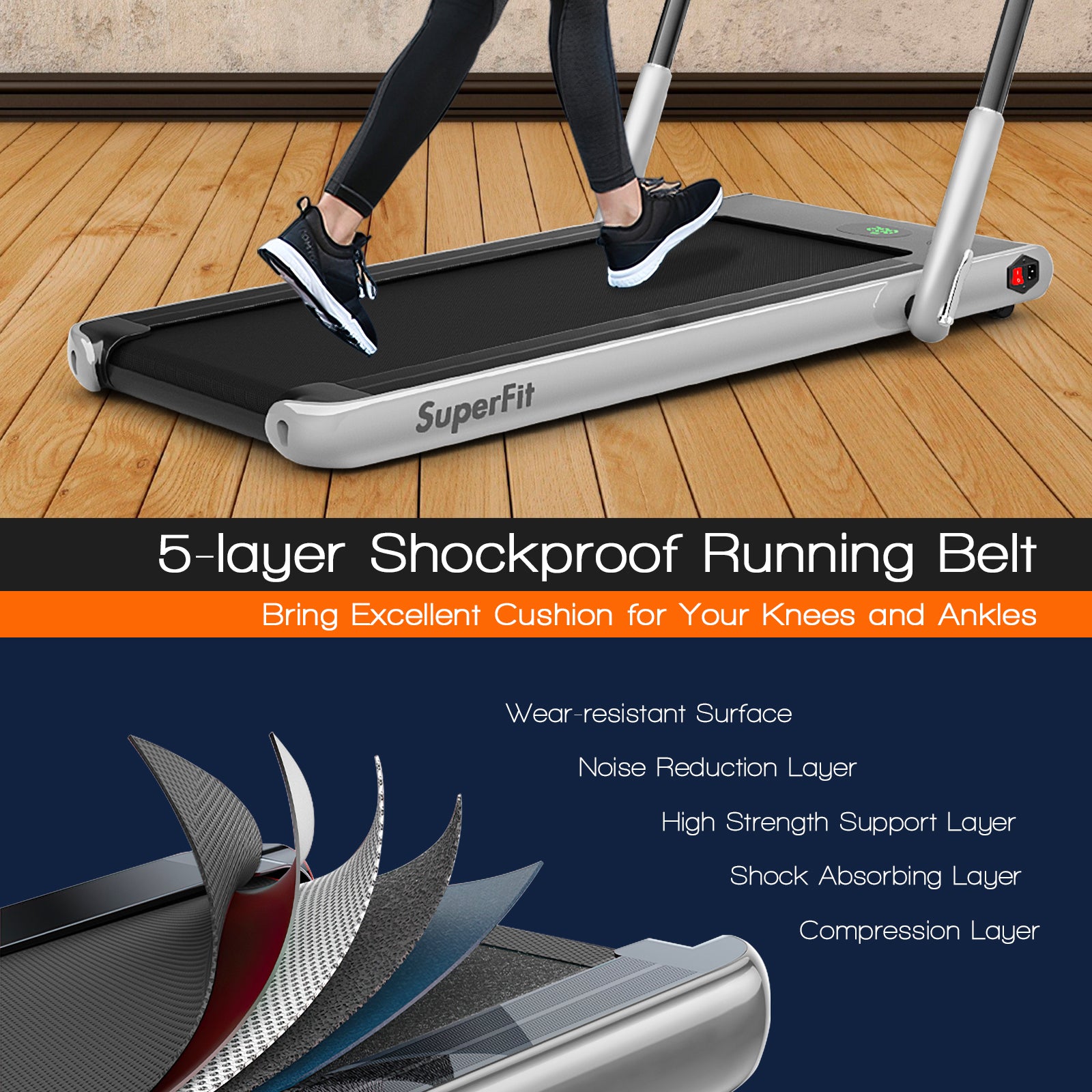 2.25HP 2-in-1 Folding Treadmill with Remote Control & LED Display-Silver