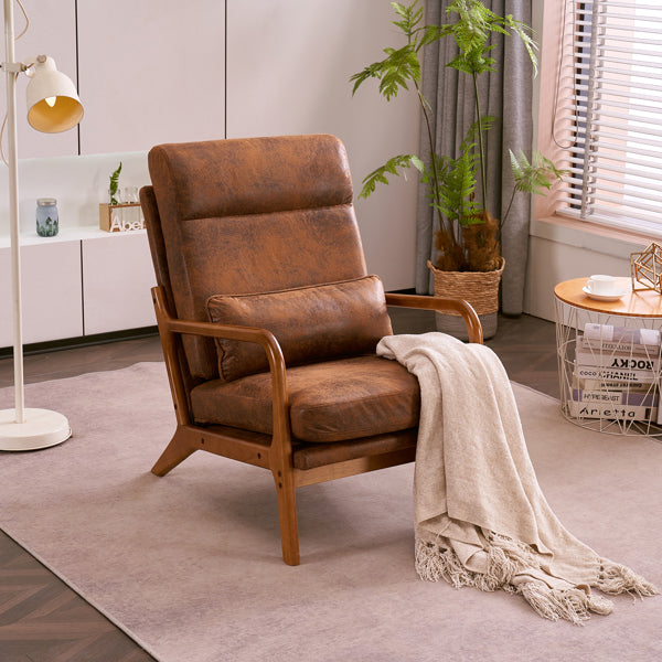 Dale Mid‑Century Modern Leisure Chair – High‑Back Solid Wood Armchair with Bronzing Cloth Upholstery (Orange)