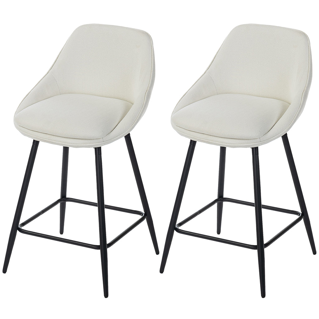 Reece 26" Counter Height Barstools Set of 2, Upholstered Swivel Bar Stools with Backrests and Armrests, Cream White