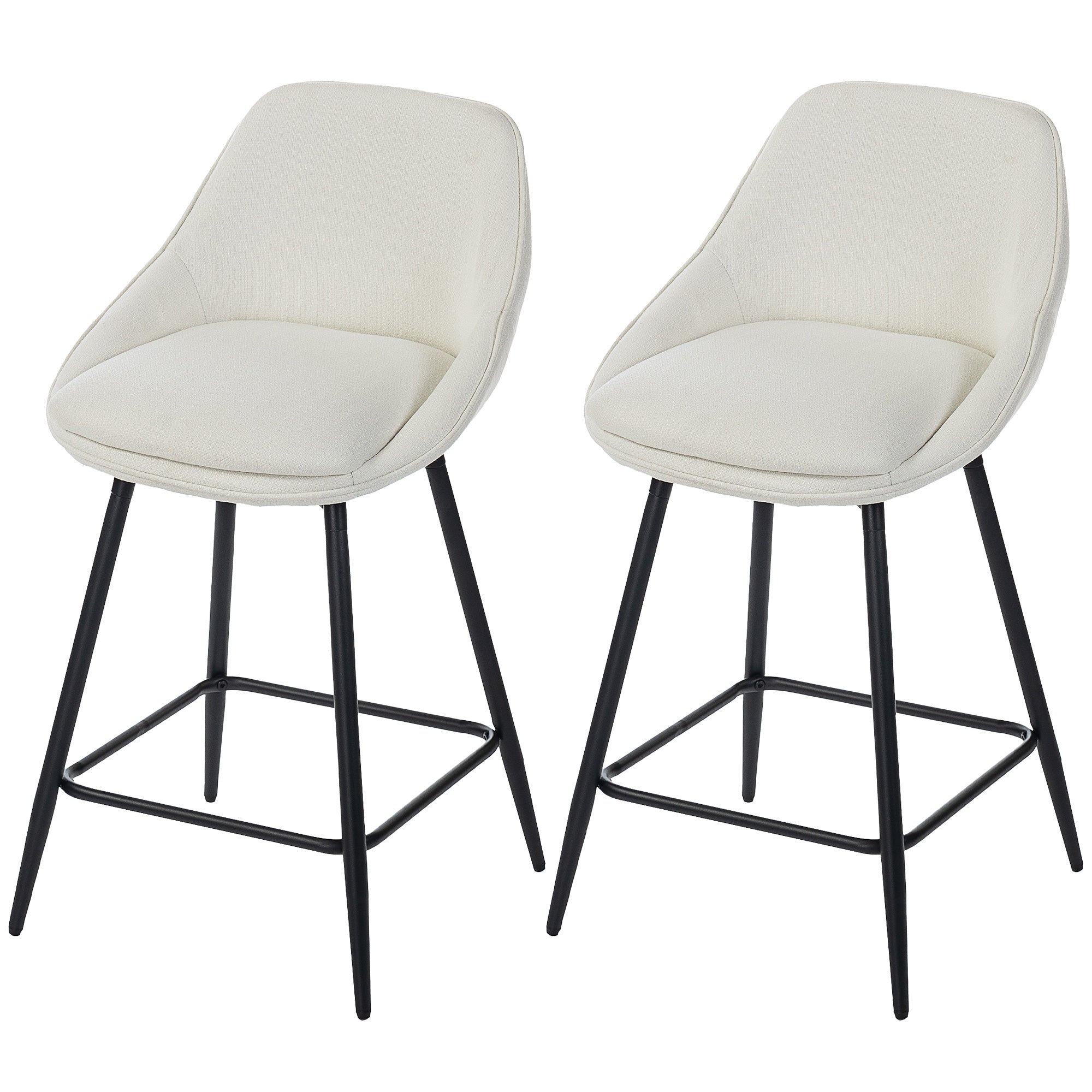 Reece 26" Counter Height Barstools Set of 2, Upholstered Swivel Bar Stools with Backrests and Armrests, Cream White