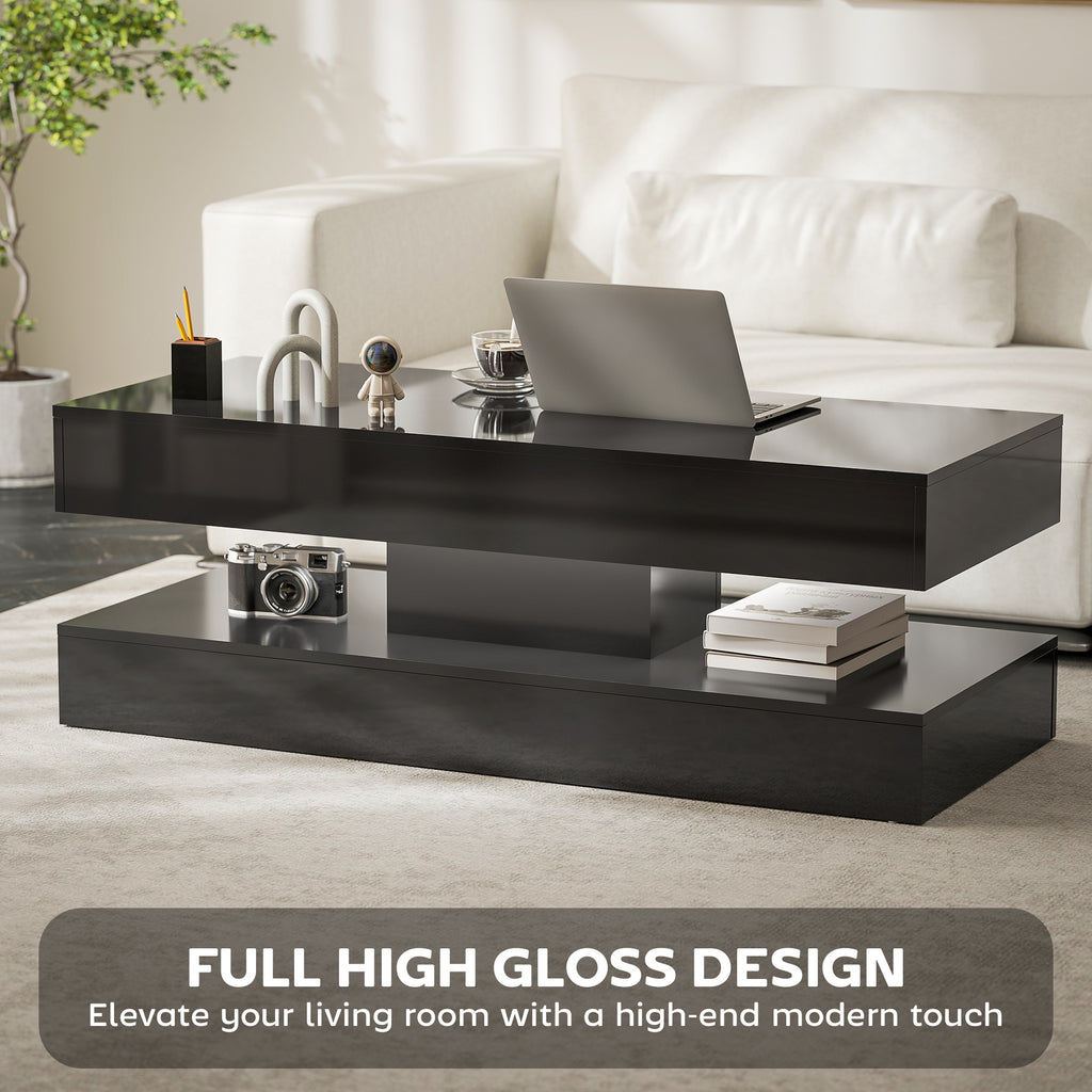 Erin Modern Coffee Table with 2 Drawers and Adjustable LED Lights-High Gloss Black