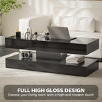 Erin Modern Coffee Table with 2 Drawers and Adjustable LED Lights-High Gloss Black