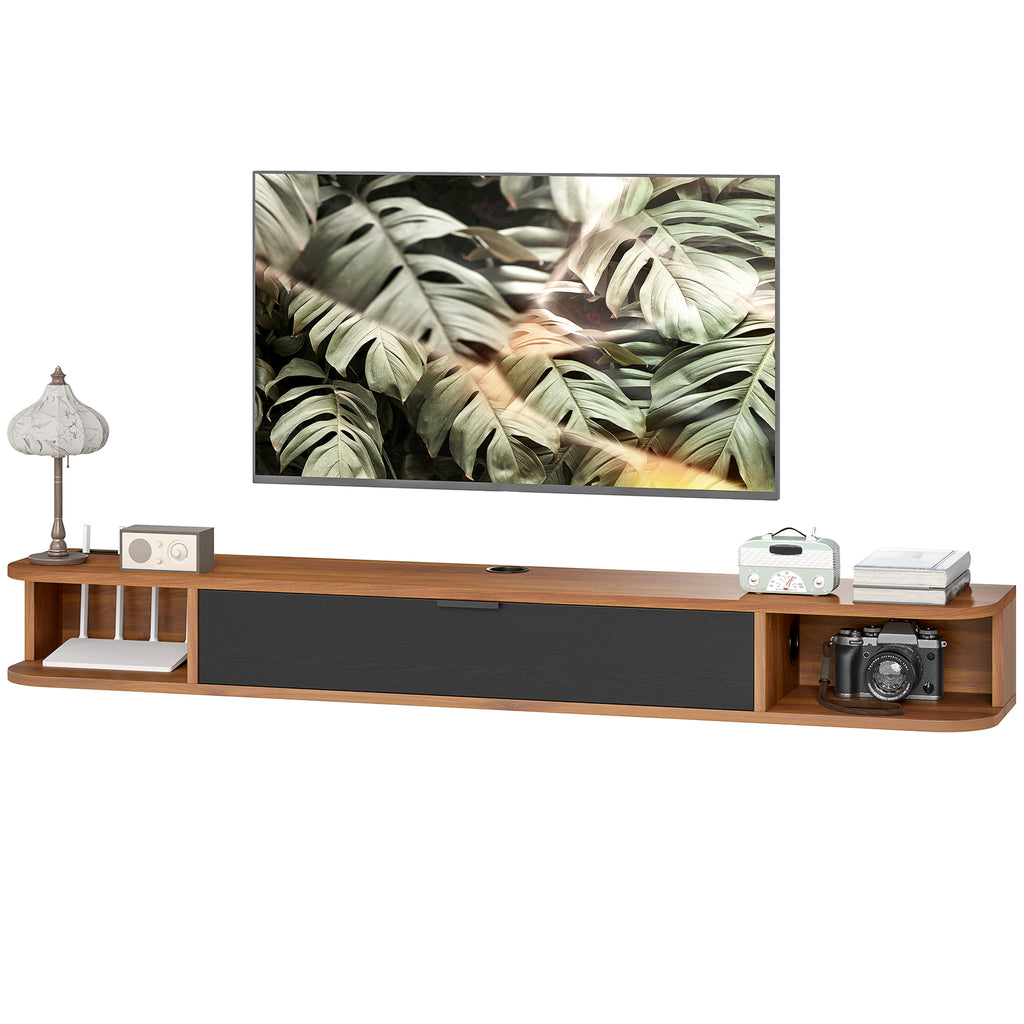 Wall Mounted Media Console with Flip Drawer and 2 Open Shelves,