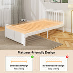 Leo Pine Twin Bed Frame, Wood Storage Bed Frame with Drawers, Wood Slat Support, No Box Spring Needed, Easy Assembly, White