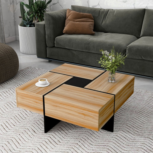 ON‑TREND Unique Design Coffee Table with 4 Hidden Storage Compartments – 31.5" Square Modern Center Table