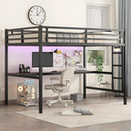 Full Size Metal Loft Bed with Desk & Ambient Light