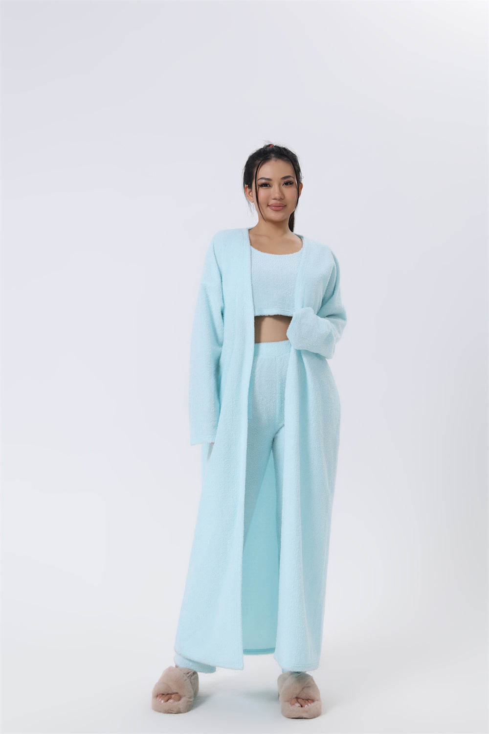 Cozy 3‑Piece Pajama Lounge Set – Soft, Fluffy & Stylish Winter Loungewear for Women