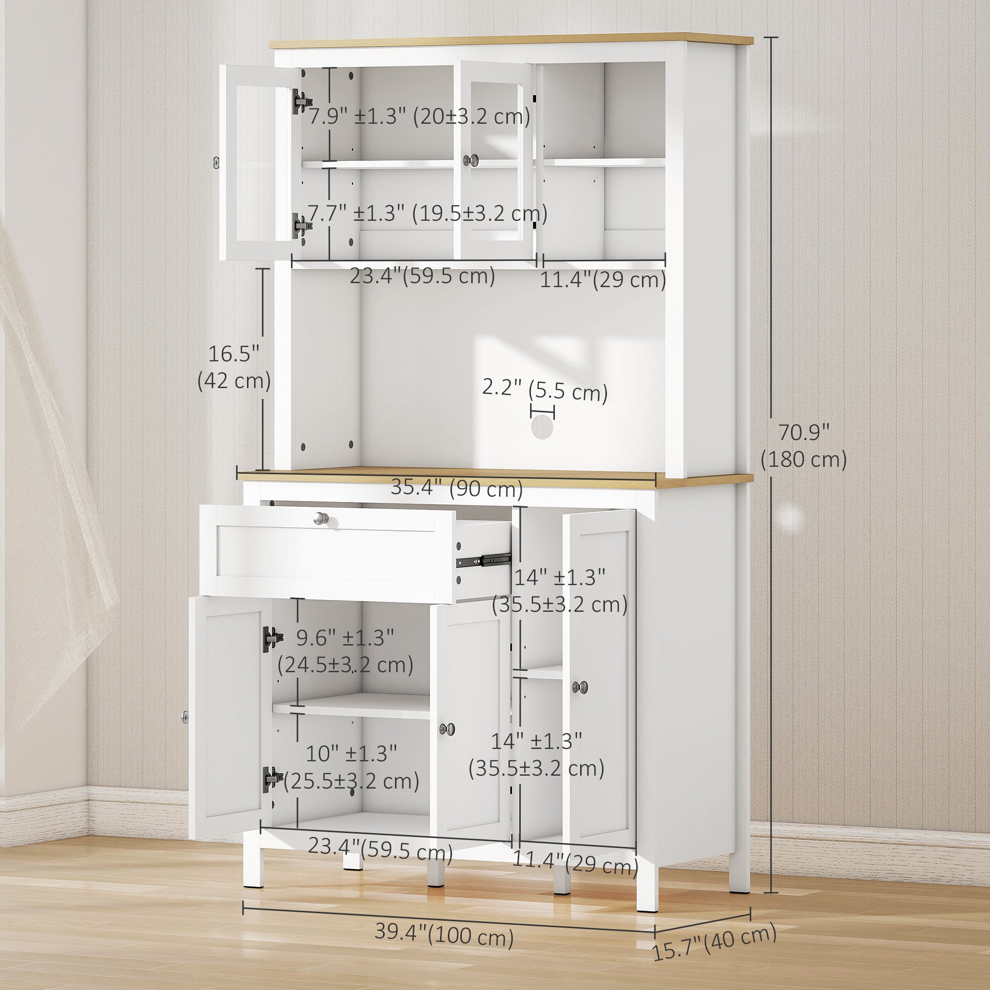 Brooks 71" 5-Door Kitchen Pantry Cabinet, Freestanding Storage Cabinet Cupboard with Adjustable Shelves, White