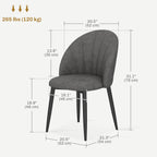 Skylar Modern Dining Chairs Set of 4, Upholstered Dining Room Chairs with Metal Legs, Shell Backrest, Padded Seat, Dark Grey