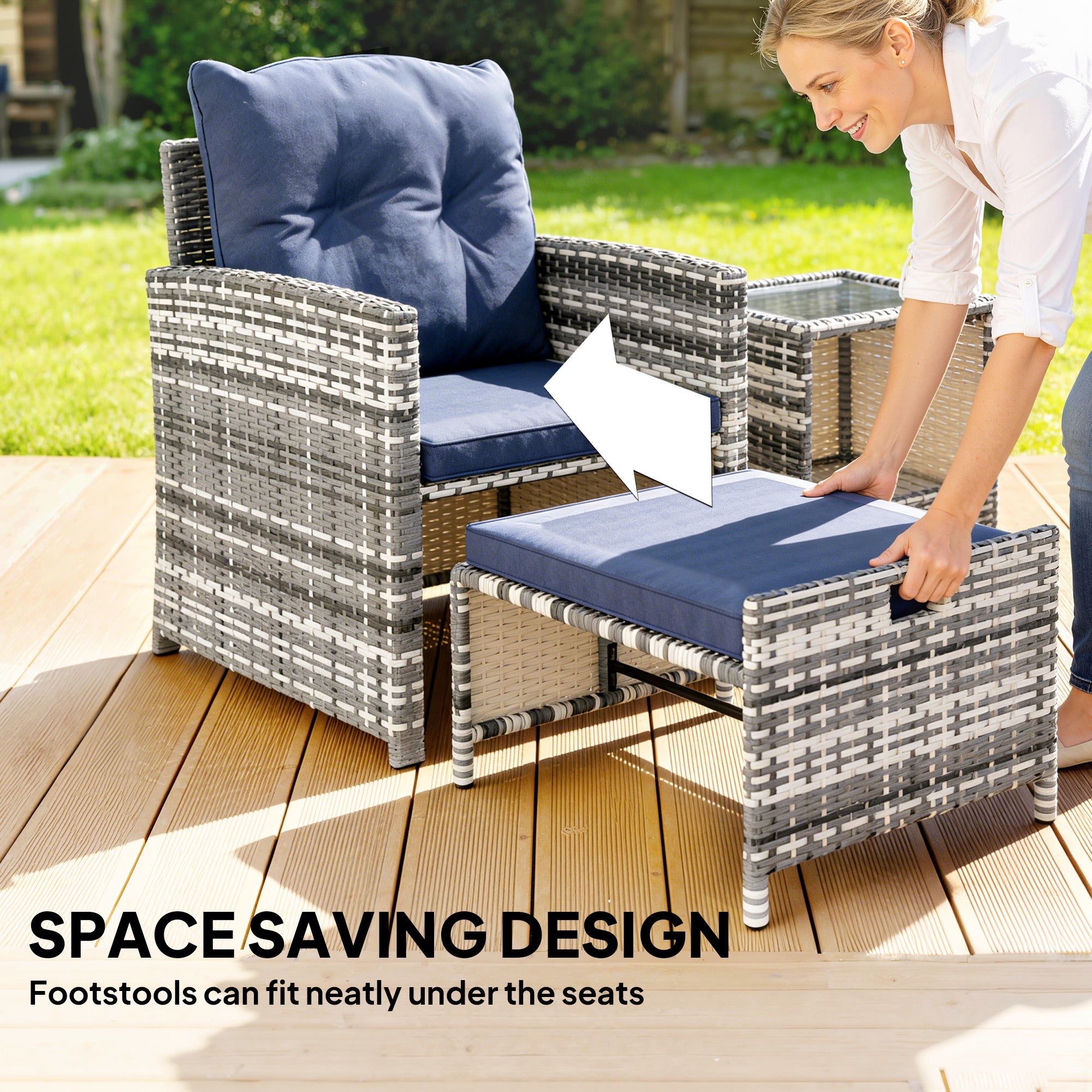 Athena 5 Piece Patio Furniture Set with Ottomans and Glass Table-Dark Blue