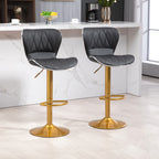 Maxi Counter Height Bar Stools Set of 2, Adjustable Height Bar Chairs with Swivel Seat, Leather Upholstery-Black/Gold