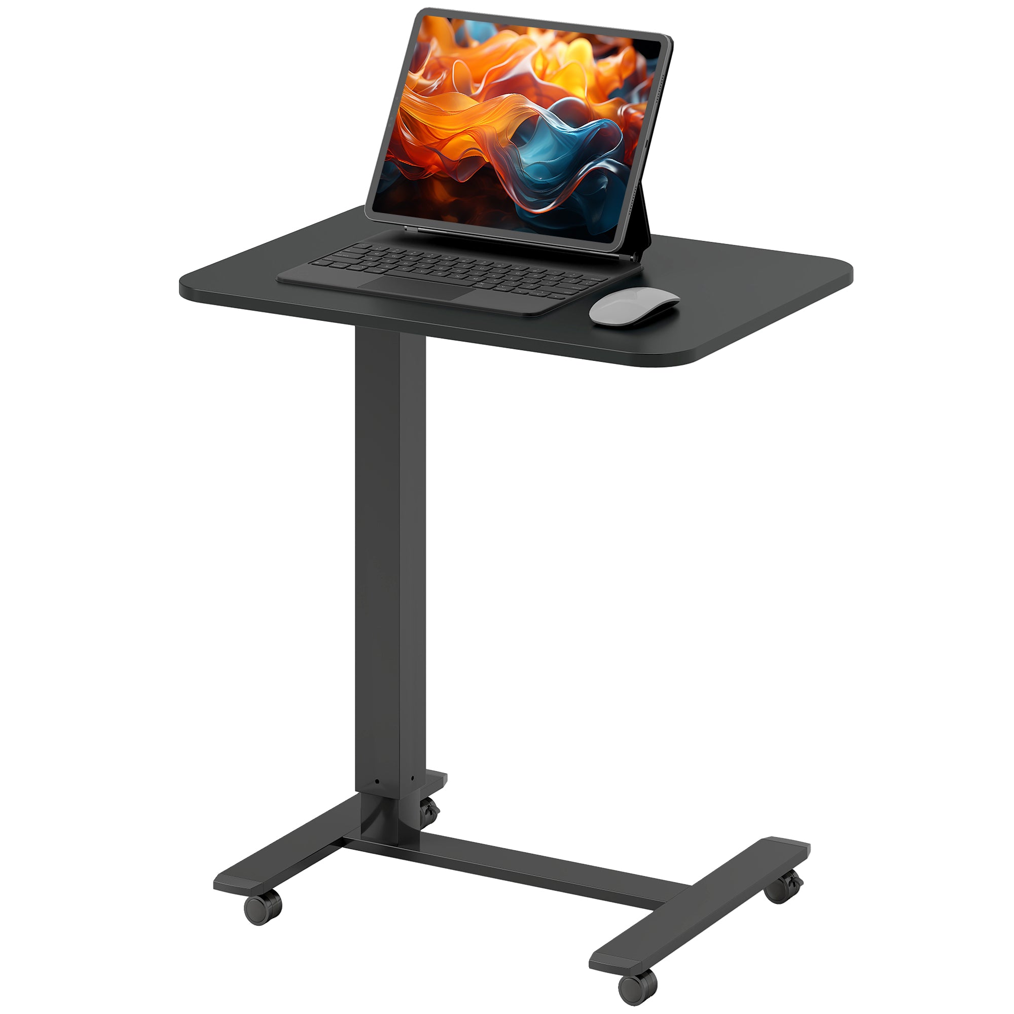 Atlas Pneumatic Standing Desk Adjustable Height, Mobile Stand Up Desk with Wheels, 43 Inch Portable Rolling Table, Black