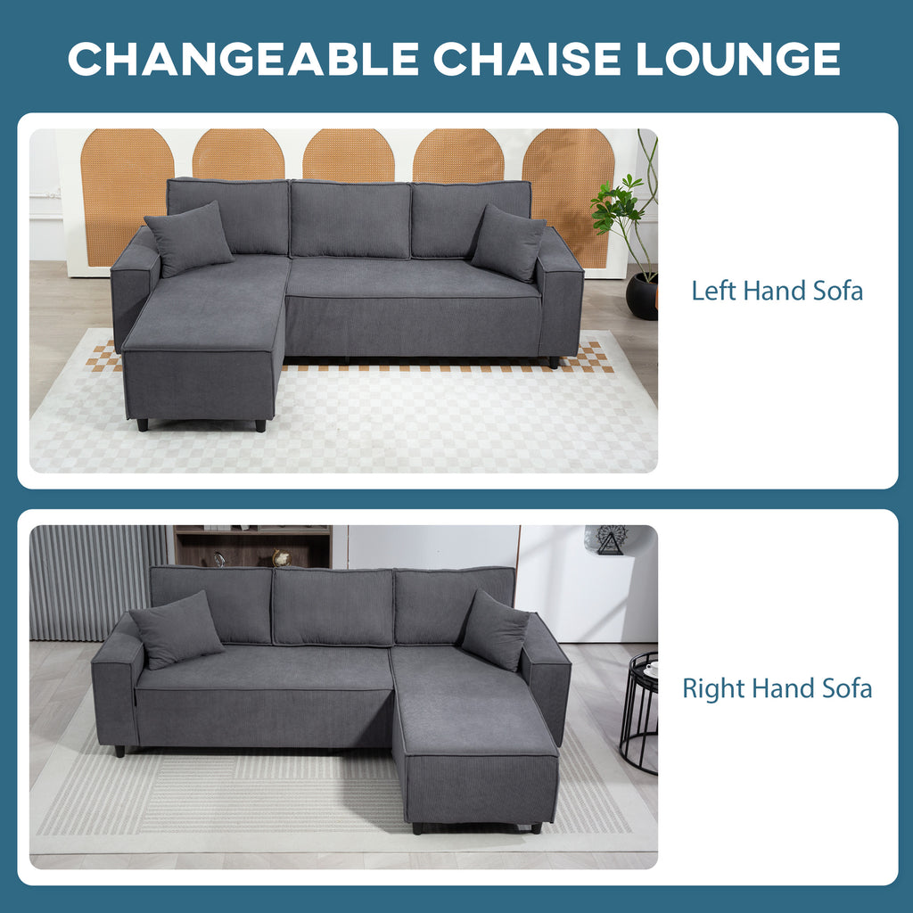 Ronny Reversible Sectional with Changeable Chaise- Charcoal Grey