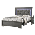 Dark Gray Faux Leather Tufted Queen Bed with LED — Modern Luxury for Your Bedroom
