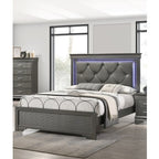 Dark Gray Faux Leather Tufted Queen Bed with LED — Modern Luxury for Your Bedroom