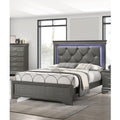 Dark Gray Faux Leather Tufted Queen Bed with LED — Modern Luxury for Your Bedroom