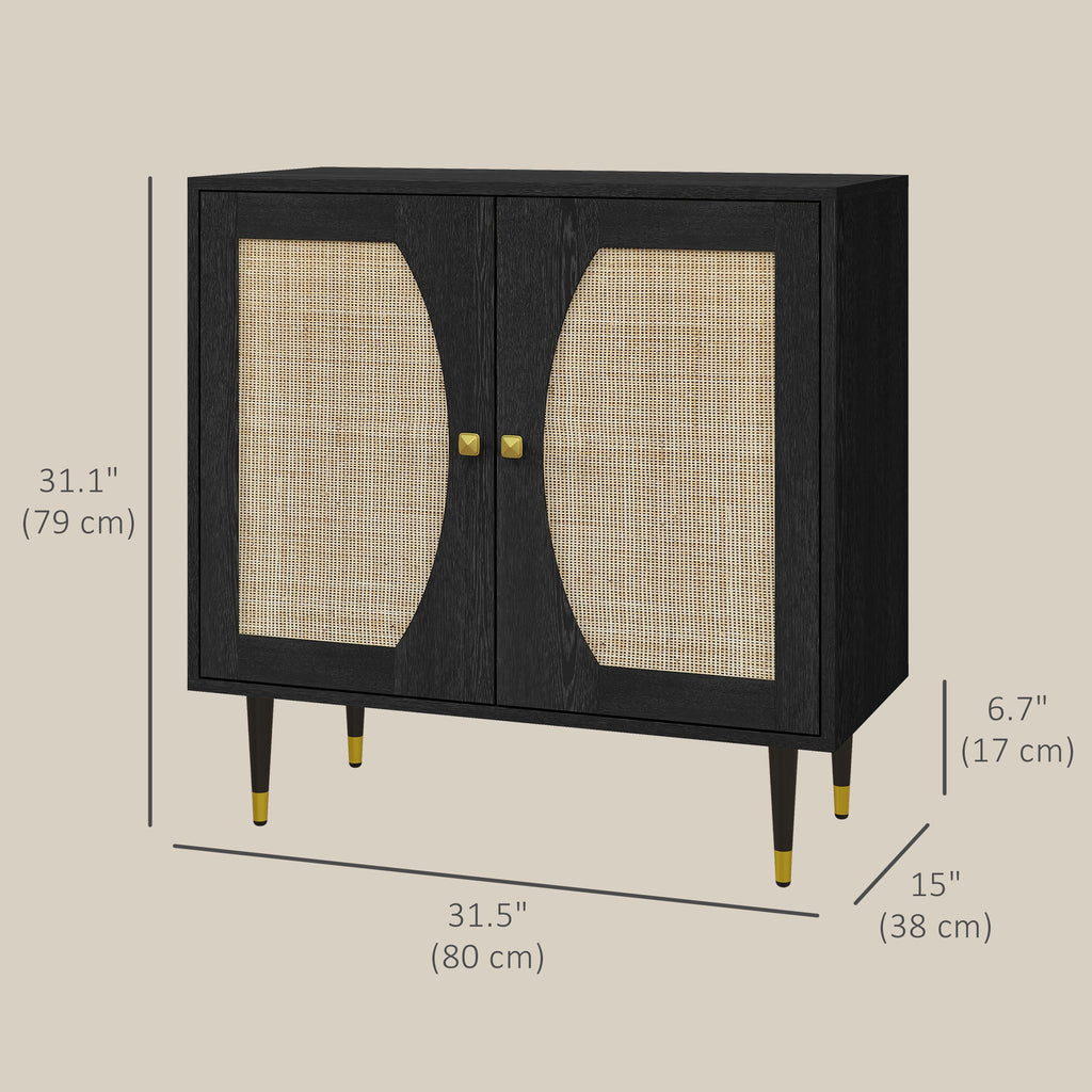 Sage 32" Boho Hallway Cabinet with Rattan Front and Adjustable Shelves-Black