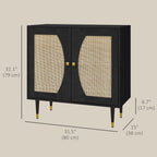 Sage 32" Boho Hallway Cabinet with Rattan Front and Adjustable Shelves-Black