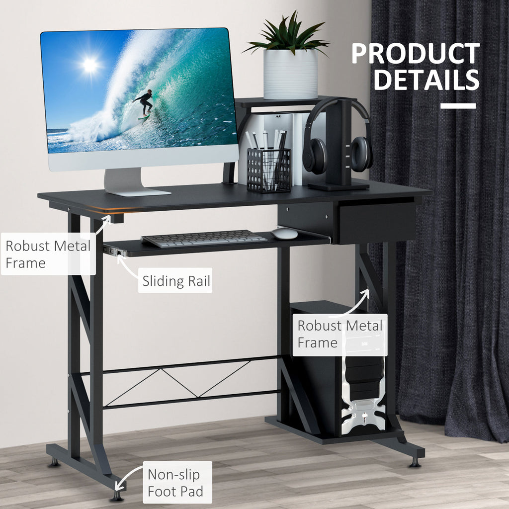 Indy Computer Desk with Keyboard Tray, Writing Desk with Drawer, Workstation for Home Office, Black (35.4"Lx19.7"Wx39.4"H)