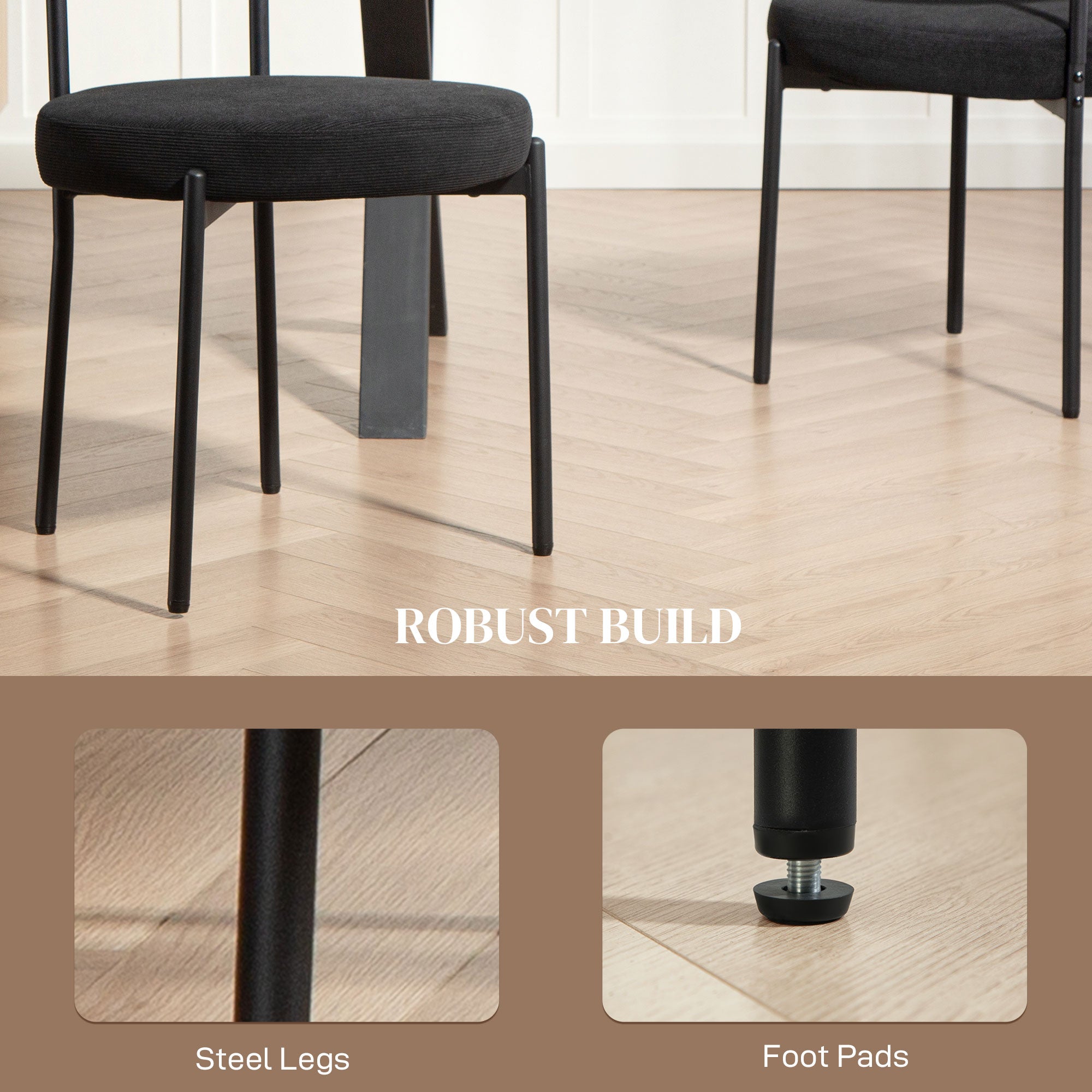 Cruz 4 Pieces Kitchen Chairs, Modern Dining Chairs w/ Corduroy Upholstery and Steel Legs for Living Room, Black